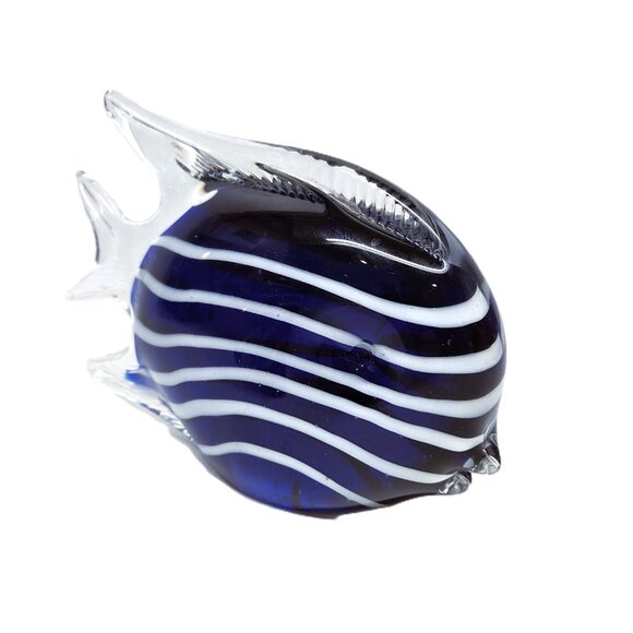 Art Glass Fish Pair Blue Figurine Statue Paperweight Lot Set Striped Beach Decor - Picture 10 of 14